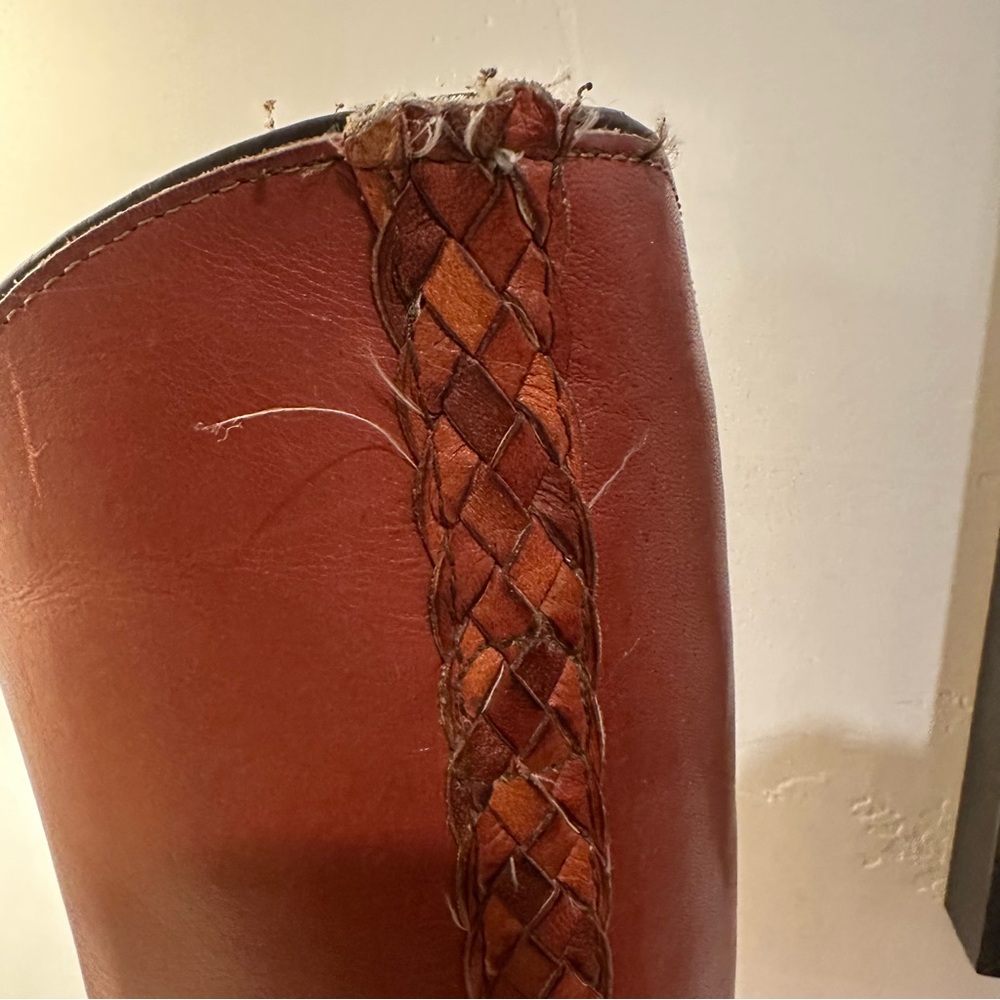 Frye Vintage Braided Sabrina Amber Brown Knee High Tall Boot Women's size 6 - Picture 12 of 16
